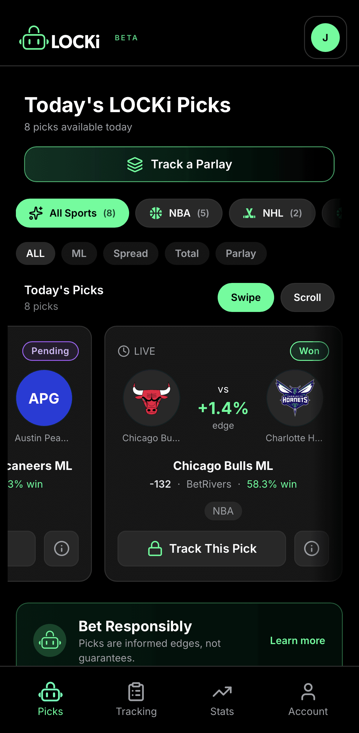 LOCKi App — Today's AI-powered sports picks